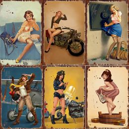 Vintage Plaques Sexy Beauties art painting Metal Sign Posters Retro Tin Plate Shabby-Chic Painting Decor Bar Store Pub Wall Stickers personalized Size 30X20CM w02