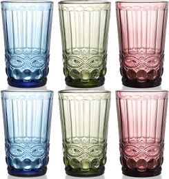 Colored Water Glasses Vintage Drinking Glasses Embossed Romantic Glasses Colored Glassware Water Juice Beverages Bars Best quality