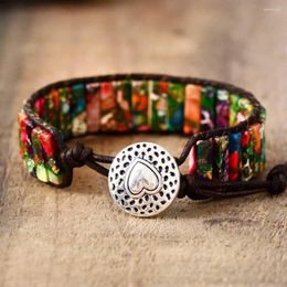 Strand Women Bracelet Jewellery Natural Stone Tube Beads Vintage Leather Wrap Gifts Drop