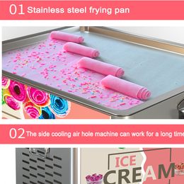 330W Commercial Fried Ice Cream Roll Machine Single Square Pan Stainless Steel Home Ice Cream Porridge Maker