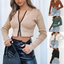 Women's T Shirts Fashion Women's Zipper Tops Ladies Sexy Cropped Navel Casual Long Sleeve Blouse Solid Color Slim Top Sweatshirt Y2k