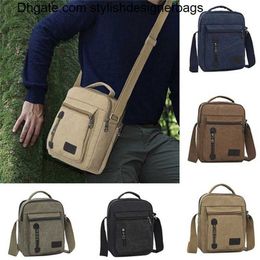 Totes 2021 New Retro Canvas Multi-Function Mobile Phone Bag Outdoor Travel Bag Messenger Shoulder Bag Casual Style Male Handbag 0215V23