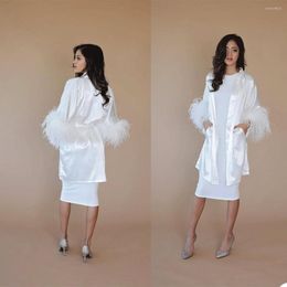 Wraps Ostrich Feather White Women Sleepwear Long Sleeve Maternity Sexy Kimono Pregnant Party Bathrobe Sheer Nightgown Robe Shawel