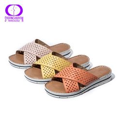 Slippers AMEGOO 2023 Casual Multi-Color Hollow Out Basic PU Slides Women Summer Platform Outdoor Female Mid Heel Shoe Lady