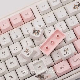 Keyboards 136 Keys XDA Profile Keycaps PBT DYE-SUB Cute Cat Theme Pink Keycap For Cherry Mx Switch GMMK Pro Gaming Mechanical Keyboard T230215