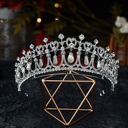 Wedding Hair Jewellery Baroque Crystal Pearl Bridal Tiaras Diana Crown Pageant Diadem Bride Headband Wedding Hair Accessories Tiara De Noiva 230210