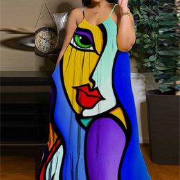 Плюс размер 3xl 4xl 5xl Casual Women Maxi платья 2023 Лето Новое подвеска длинное платье 3D Digital Print