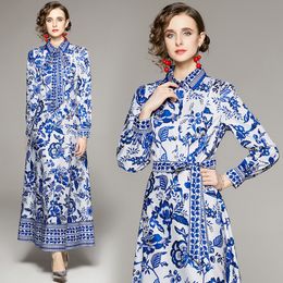 Casual Dresses Spring Summer Fall Autumn Runway Vintage Floral Print V Neck Long Sleeve Women Ladies Party Casual A-Line Maxi Beach Wrap Dress 230215