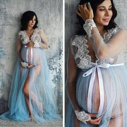 Wraps Women Lace Maternity Wedding Robe Pregnancy Chiffon Nightgowns Bathrobe Sleepwear Plus Size Appliques Bridal Nightdress