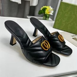 2024 new fashion sandals spring and fall high heeled slippers classic summer lazy designer stylish metallic lettering flip-flops leather