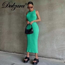 Casual Dresses Dulzura 2021 Autumn Winter Women Solid Sweater Crochet Midi Dress Sleeveless O Neck Bodycon Sexy Party Elegant Knitted Clothes T230210