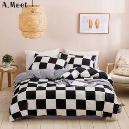 Bedding sets Black And White Set Grid Lattice Bed Linen Simple SummerDuvet Sets Cover King Size Comforter Queen Twin Bedroom Luxury 230215