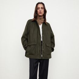 Womens Jackets autumn and winter silhouette stitching windproof side slit warm army green jacket 230215