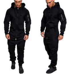 Men's Tracksuits Men's Hooded Jumpsuit Autumn Camouflage Long Sleeve Zipper Rompers Fashion Fitting Casual Sports Fitness Clothes with Pockets 230215