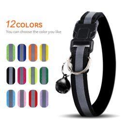 Reflective Collar with Bell, 12 colors, Solid & Safe Collars , Nylon, Mixed Colors, Pet Collar, Breakaway Collar