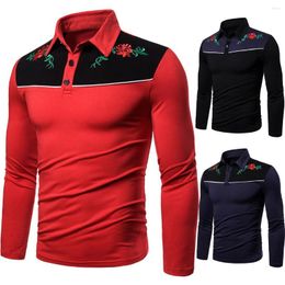 Herren-Poloshirts Ou Code Polo2023 Langärmliges England-Poloshirt aus bestickter Baumwolle mit Stretch-Revers