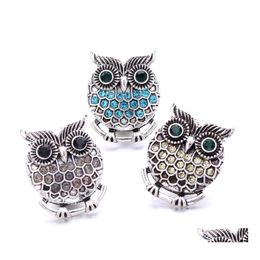 Clasps Hooks Wholesale Vintage Owl Rhinestone Ginger Snap Button Clasp Jewellery Findings Women Men Zircon Charms 18Mm Metal Snaps B Dhh9K