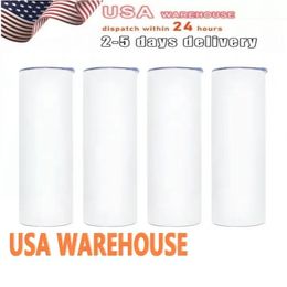 US CA Stocked Yeni 20oz Tumbler Paslanmaz Çelik Süblimasyon Boşlukları Düz ​​İnce Bira Kupa Şişesi Açık Kamp Kupası Yalıtımlı İçme 0511