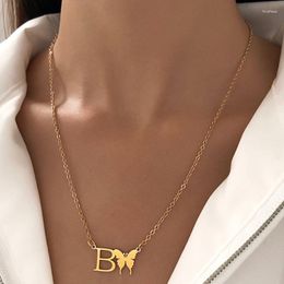 Pendant Necklaces Letter B & Butterfly For Women Collar Jewellery Vintage Stainless Steel Clavicle Chain Trendy Chokers