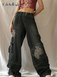 Women's Jeans Retro Graphic Print Y2K Baggy Jeans Grunge Fairycore High Waist Cargo Denim Trousers Streetwear Casual Sweatpants Cuteandpsycho 230215