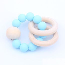 Soothers Teethers Baby Teether Rings Food Grade Beech Wood Teething Ring Chew Toys Shower Play Round Wooden Bead Newborn Sile 826 Dhmxe