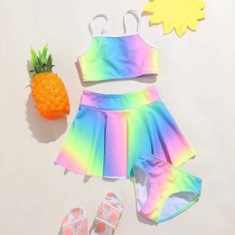 Girls Two Piece Swimsuit Three Two piece Tie Dye Tube Top Childrens Mesh Dress
