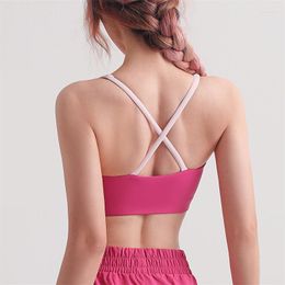 Yoga Outfit Contrast Colour Sports Bra Women Backless Tank Top Fitness Crop X Beauty Back Crossover Sexy Underwear Gym Sportswear