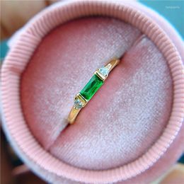 Wedding Rings Cute Female Crystal Green Stone Ring Vintage Yellow Gold Color Square For Women Small Thin Engagement