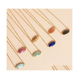 Pendant Necklaces Natural Stone Druzy Crystal Necklace Gold Oval Style Amethyst Rose Quartz Chakra Healing Jewellery For Women Drop De Dhc7E