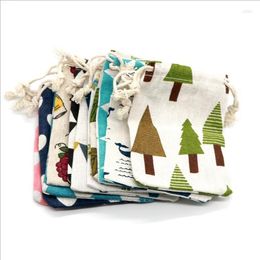 Jewellery Pouches 100pcs 9x12cm Printing Cotton Linen Gift Bags Drawstring Storages Wedding Christmas Party Packing