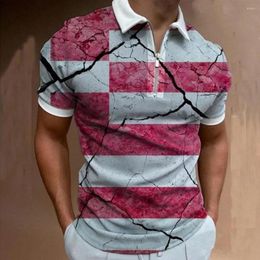 Men's T Shirts Men Zip Collar Stripe Polo Summer Man Short Sleeve T-shirts Slim Fit Tee Tops Streetwear 2023 Turn-Down Shirt