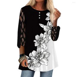 Women's Blouses Casual Lady Shirt Loose Soft Texture Polyester Flower Printed Crewneck Fashion Women Blouse For Daily Wear Black XXXXL