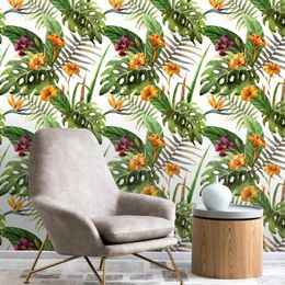 Wallpapers Tropical Plants Floral Pattern Wallpaper Thicken Waterproof Self-Adhesive Wall Contact Paper For Furniture Renovation Film