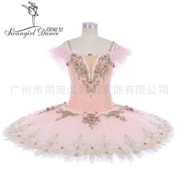 Peach Pink Flower Fairy Ballet Tutu Women Adult Professional Ballet Pancake Tutu Costumes Dress BT4150