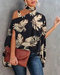 Women's Blouses Shirts Summer Women Floral Chain Strap Cold Shoulder Cape Design Top Femme Casual Oversized Blouse Shirts Robe Lady Clothing 230215