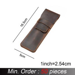 Pencil Bags 50 Pieces / Lot 160x50mm Handmade Genuine Leather Pen Bag Cowhide Vintage Retro Style Accessories A-T03