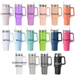 40oz Stainless Steel Tumbler with Handle and Straw Vacuum Sealed Insulated Travel Mug Cups