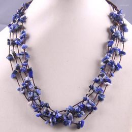 Chains Sodalite Chip Beads Weave Necklace 19 Inch Jewellery For Gift F038