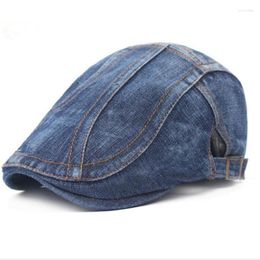 Berets Man Denim Washed Flat Beret Gorras Planas Sboys Duckbill Cap Jeans Ivy Cabbie Caps Hat Adjustable Size