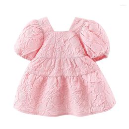 Girl Dresses 2023 Summer Baby Korean Fashion Cute Short Sleeve Cotton Solid Infant Pink Princess Dress Born Clothes BC2166-1