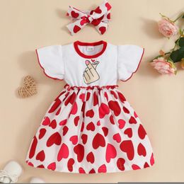 Girl Dresses LAPA 0 To 2 Years Baby Girls Crew Neck Festival Short Sleeve Jumper Dress Butterfly Heart Print Clothes
