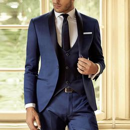 Men's Suits Navy Blue Groom Tuxedo For Wedding Slim Fit Men 3 Piece Male Fashion Jacket With Vest Pants Custom Costume 2023