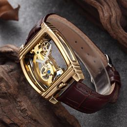 Transparent Mens Watches Mechanical Automatic Wristwatch Leather Strap Top Steampunk Self Winding Clock Male montre homme231i