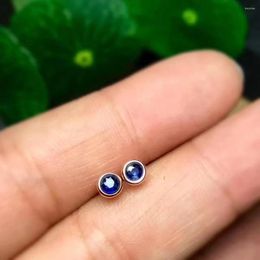 Stud Earrings Fashion Natural Sapphire Gemstone Elegant Small Tiny Round S925 Silver Girl Women Office Jewelry