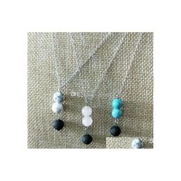 Pendant Necklaces 8Mm Turquoise Lava Bead Volcano Necklace Aromatherapy Essential Oil Diffuser Stainless Steel Chain Jewellery Drop De Dhjix