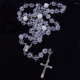 Pendant Necklaces QIGO Transparent Plastic Rose Rosary Necklace For Men Women Religious Jewellery Gifts