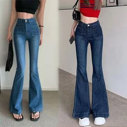 Women's Pants High-waist Polyester Cotton Stretch Flare Jeans Women 2023 Spring Vintage Style Slim Long Leg Comfortable