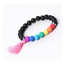 Charm Bracelets Natural Lava Stone Bead 7 Chakra Bracelet Diy Volcano Essential Oil Diffuser For Women Jewelry Drop Delivery Dh7Vd