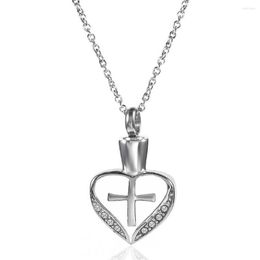 Pendant Necklaces Stainless Steel Memorial Cremation Urn Necklace For Ashes Heart Shape With Holy Cross Keepsake Jewellery Women Man