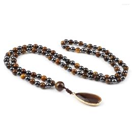 Pendant Necklaces Fashion Hematite Tiger Eye Beads Men Bracelet Women Charm Choker Neck Chain Handmade 108 Japamala Yoga Jewelry